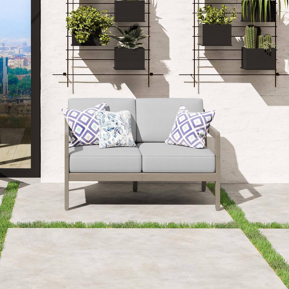 Gray Acacia Wood Outdoor Loveseat with Cushions