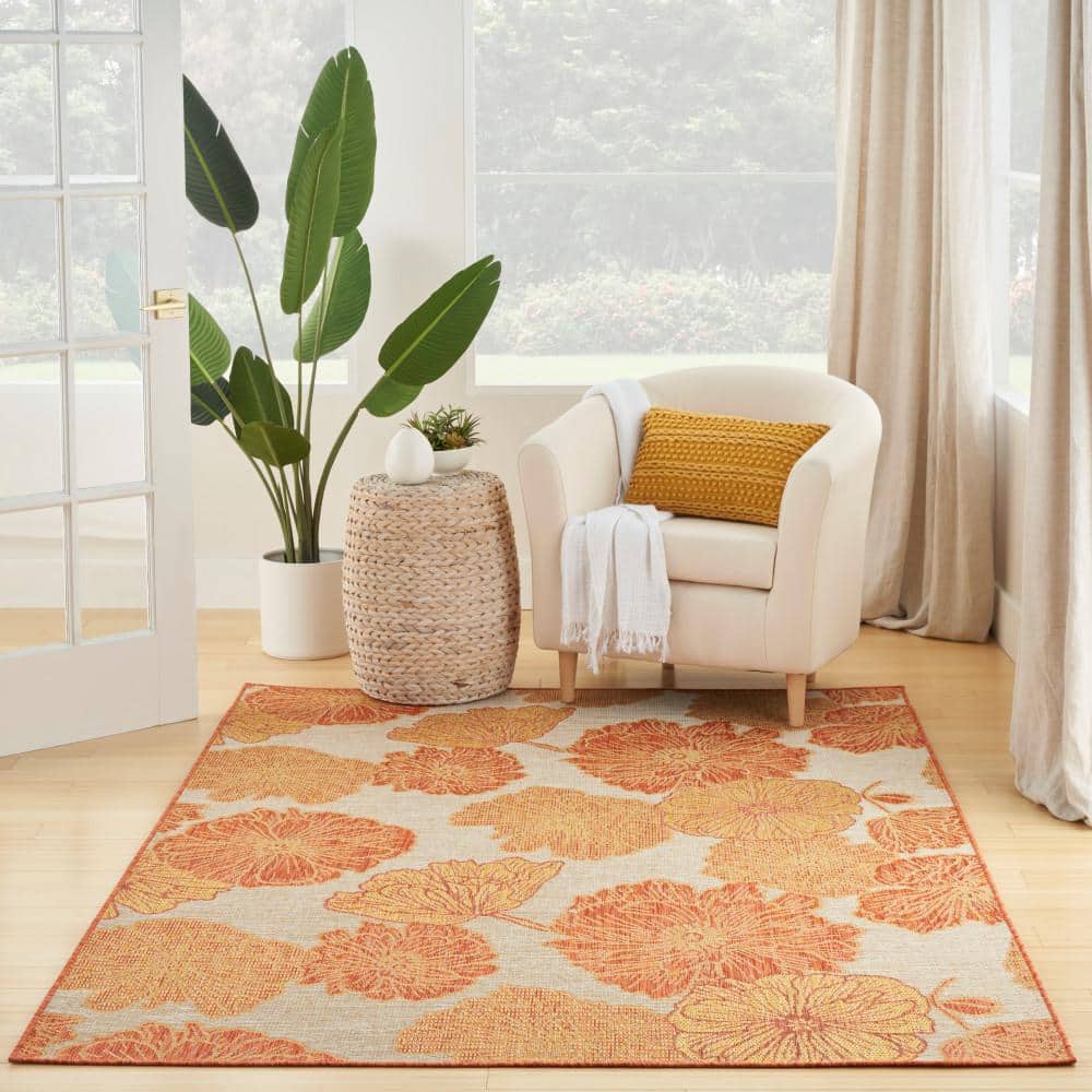 Coral Floral Flatwoven Synthetic 4' x 6' Area Rug