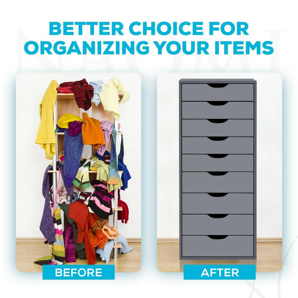 Gray Vertical Freestanding 9-Drawer Storage Cabinet