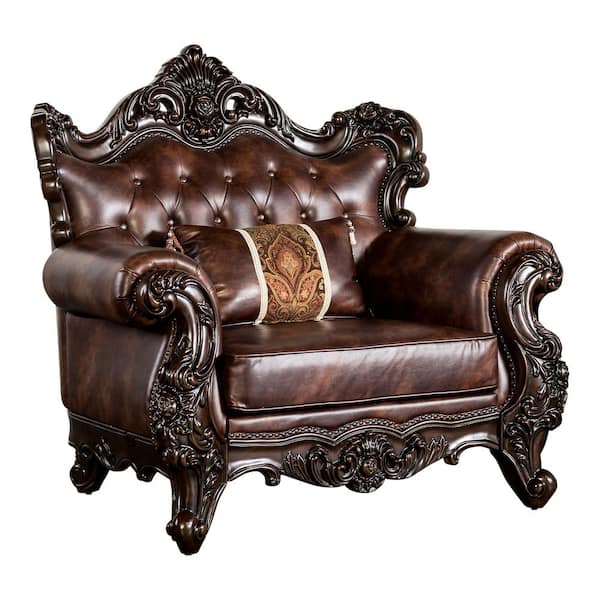 Grady 53 in. Button Tufted Back Fabric Chair in Dark Cherry and Light Brown
