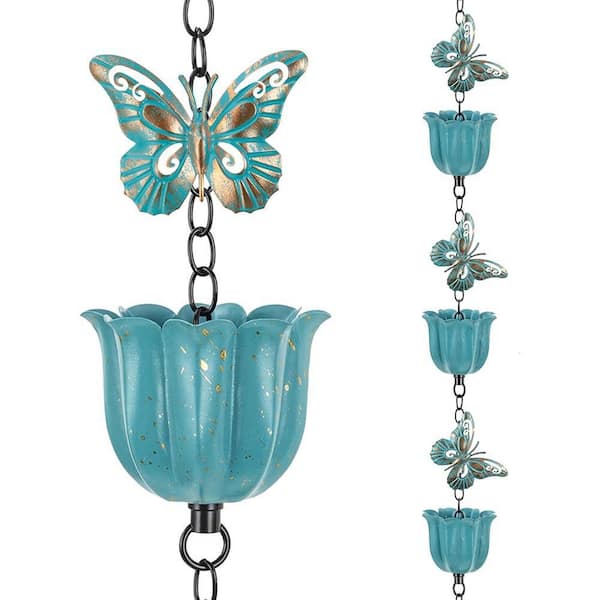 8.2 ft. Butterfly Rain Chain, Rain Chains for Gutters with 10 Cups, Adjustable Rain Catcher Chains with Bell