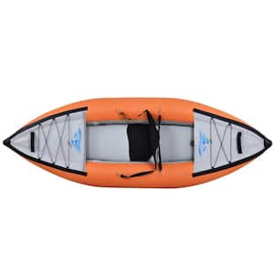 Orange Inflatable Kayak Set with Paddle & Air Pump, Portable Recreational Touring Kayak Foldable Fishing Touring Kayaks