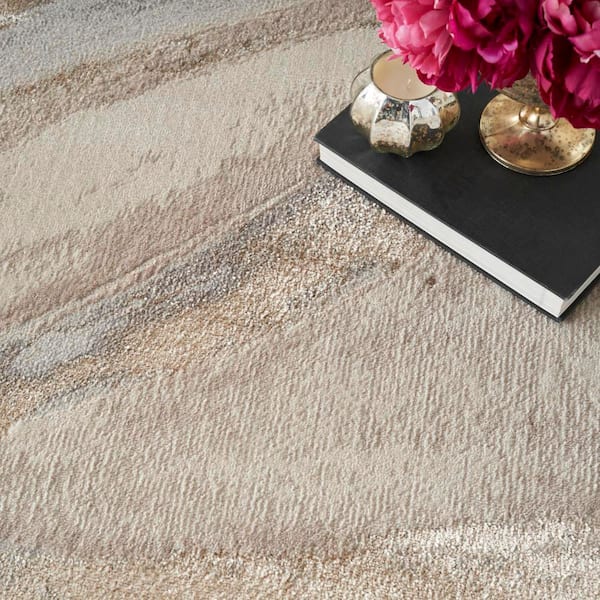 Splash Beige Grey 10 ft. x 14 ft. Brushstroke Contemporary Area Rug