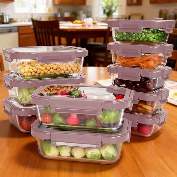 10-Piece Pink Glass Food Storage Containers with Tempered Lids, Oven-Safe, BPA-Free, Leak-Proof, Dishwasher Safe