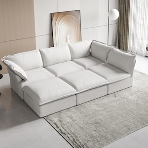 122.5 in. W Flared Arm Linen 5-Piece 5-Seater Velvet Modular Free Combination Sofa with Storage Ottoman in White
