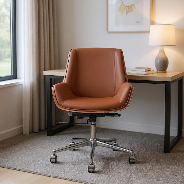 Upholstery Ergonomic Chair in Brown, Silver Armless