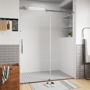 VENUS 48 in. W x 76 in. H Sliding Frameless Shower Door in Gray Finish with Clear Glass