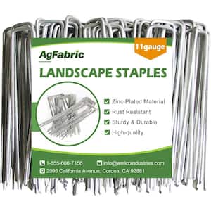 6 in. 11 Gauge Galvanized Landscape Staples Stake Silver, Metal Weedmat Stake Pins for Weed Barrier, Sod (50-Pack)