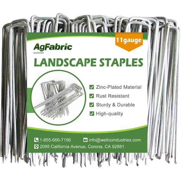 Agfabric 4 in. 11 Gauge Galvanized Landscape Staples Stake Silver, Metal Weedmat Stake Pins for Weed Barrier, Sod (50-Pack)