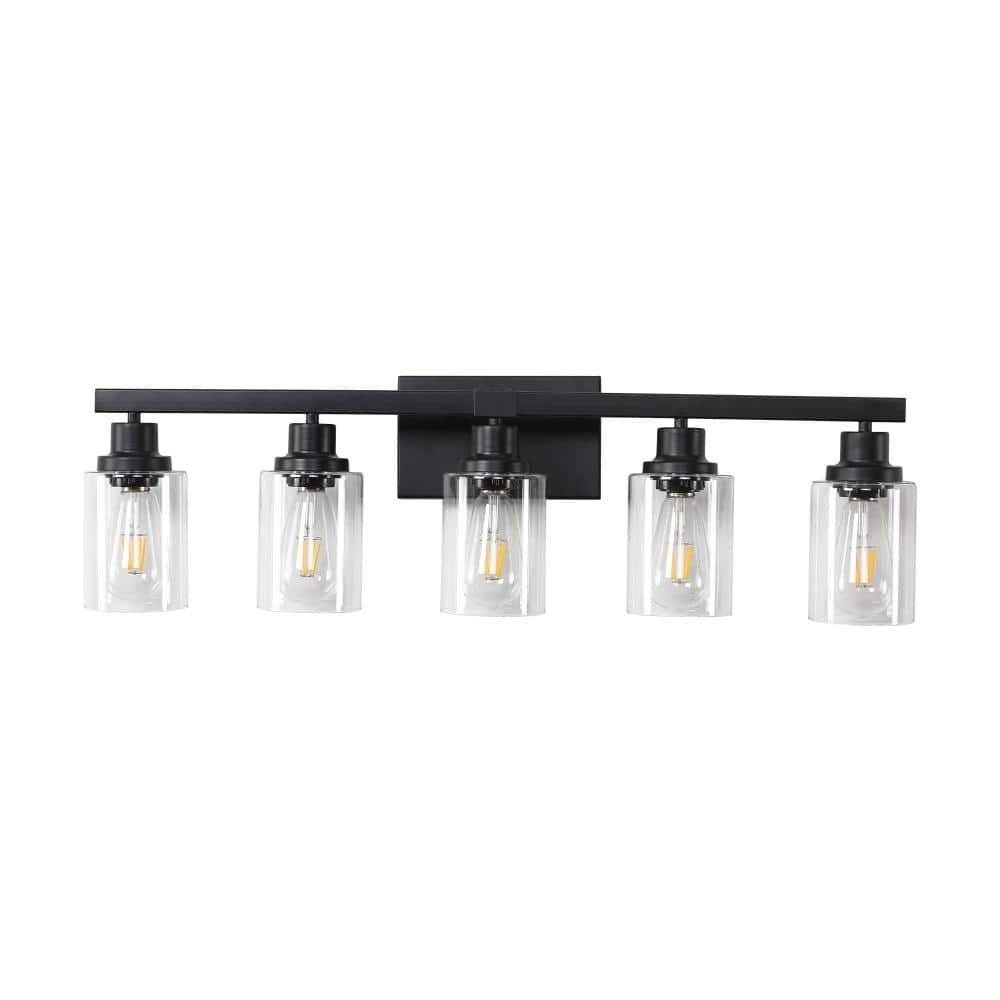 5-Light Black Vanity Light with Cylindrical Clear Glass Shades and Iron Frame, E26 Bulbs Not Included price history on PriceWatchPro
