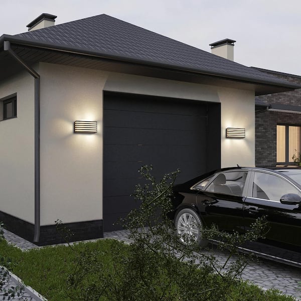 8.75in. Modern Black Aluminum LED Outdoor Hardwired Wall Lantern Sconce Lights (2-Pack)
