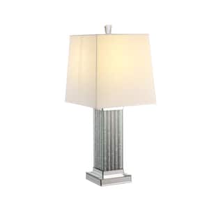 30 in. Cuboid Hollywood Style Mirrored and Faux Diamonds Table Lamp in Silver
