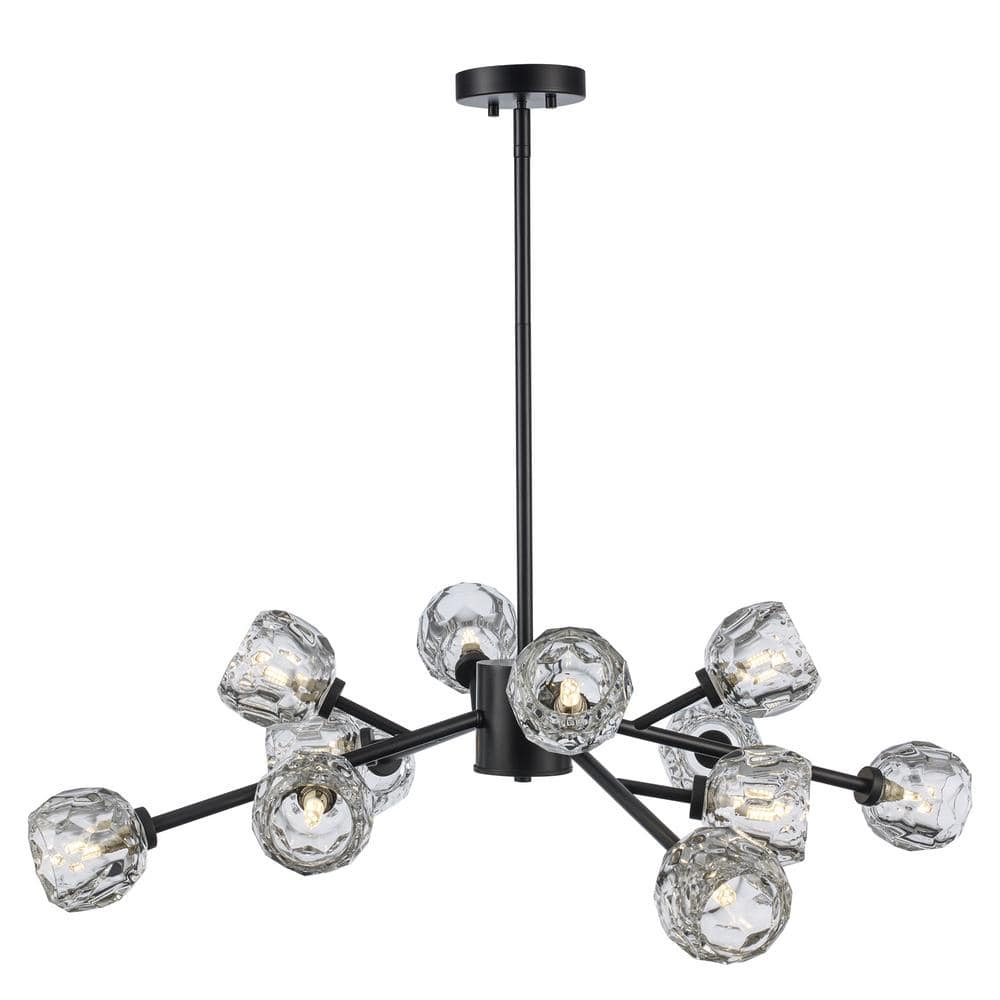 Black Metal and Clear Glass 12-Light Sputnik Chandelier