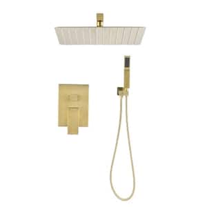 1-Spray Patterns with GPM 12 in. Wall Mount Rain Fixed Shower Head in Gold
