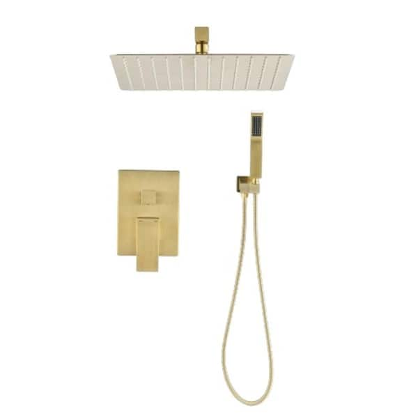 Lukvuzo 1-Spray Patterns with GPM 12 in. Wall Mount Rain Fixed Shower Head in Gold