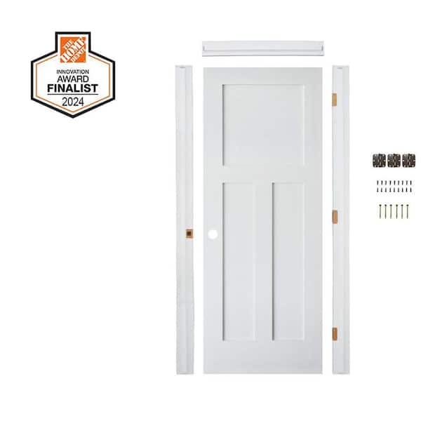 DIY RTA Kit 28 in. x 80 in. Shaker 3-Panel Right-Hand Primed Solid Core MDF Wood Single Ready To Assemble Interior Door