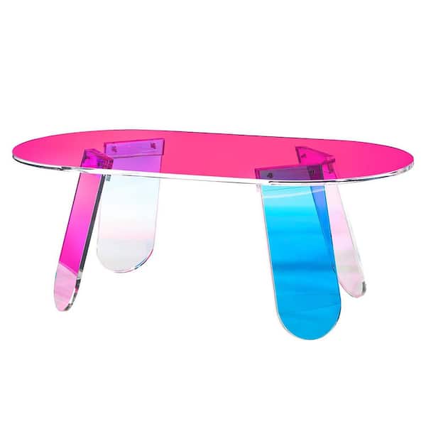 SKYSHALO Acrylic Coffee Table, Iridescent Acrylic End Table, 13.8 in. High Colorful Acrylic Side Table, for Drink, Food