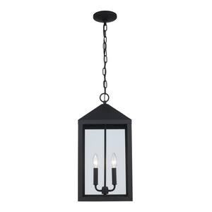 Storm 21 in. 2-Light Black Outdoor Hanging Pendant Light Fixture with Clear Glass