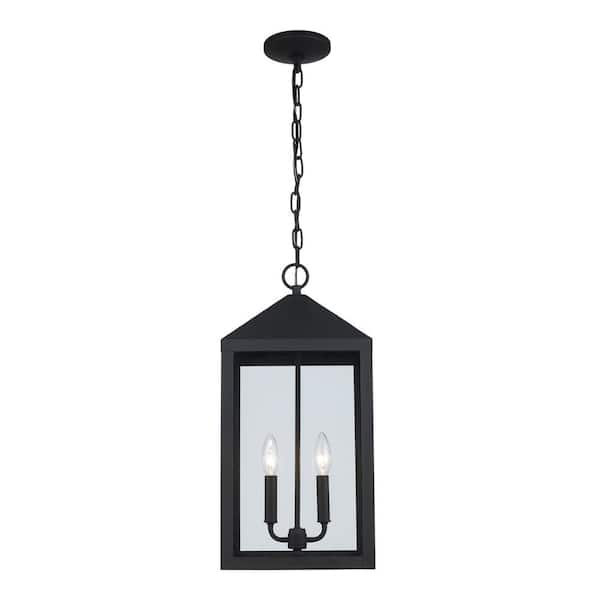 Bel Air Lighting Storm 21 in. 2-Light Black Outdoor Hanging Pendant Light Fixture with Clear Glass