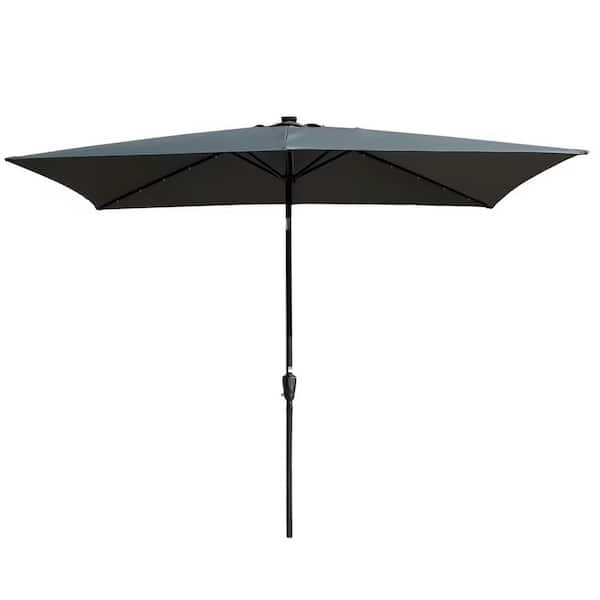 Cesicia 10 ft. x 6.5 ft. Rectangular Steel Outdoor Market Patio Umbrella with Crank and LED Light in Anthracite