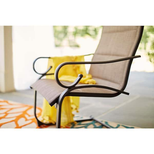 hampton bay crestridge padded sling outdoor lounge chair in putty