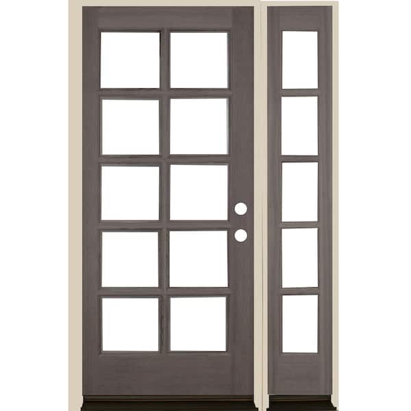 Krosswood Doors 50 in. x 80 in. French LH Full Lite Clear Glass Grey Stain Hemlock Wood Prehung Front Door with RSL