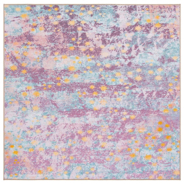 Kids Playhouse 3 ft. x 3 ft. Square Purple/Light Blue Starry Marle Area Rug