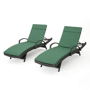 Miller Grey 2-Piece Faux Rattan Outdoor Chaise Lounge Set with Jungle Green Cushions and Armrest