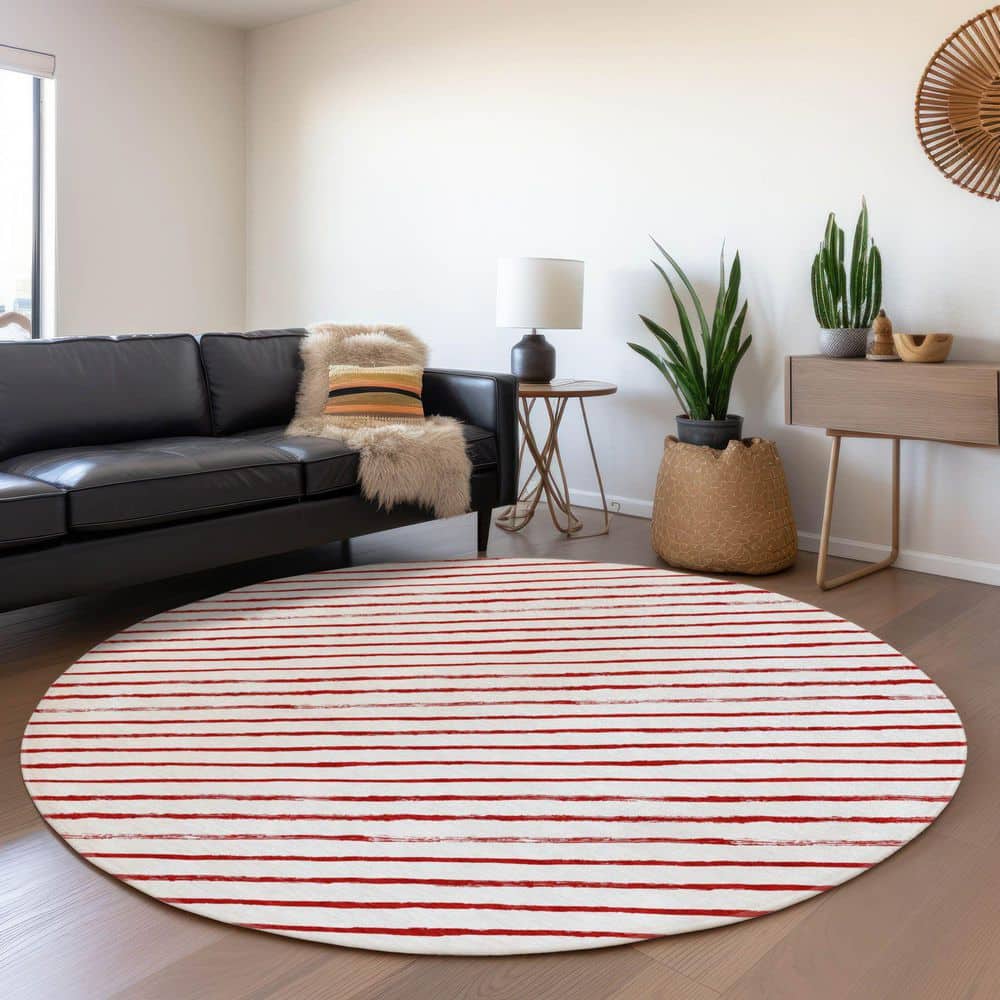 Chantille Machine Washable Indoor/Outdoor Abstract ACN1819 Red 8 ft. x 8 ft. Round Rug price history on PriceWatchPro