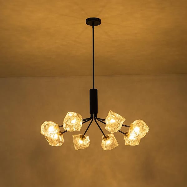 Y'INSP 8 Light Mid Century Black Branch Chandelier Modern Sputnik Chandelier for Dining Room With Clear Glass Shade