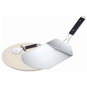 13 in. Pizza Stone Set with 13.5 in. Pizza Peel and Cutter
