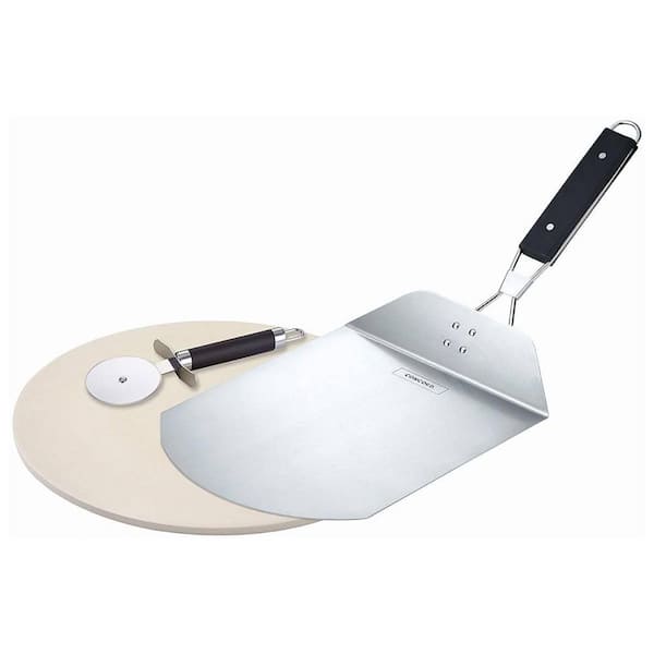 Concord 13 in. Pizza Stone Set with 13.5 in. Pizza Peel and Cutter