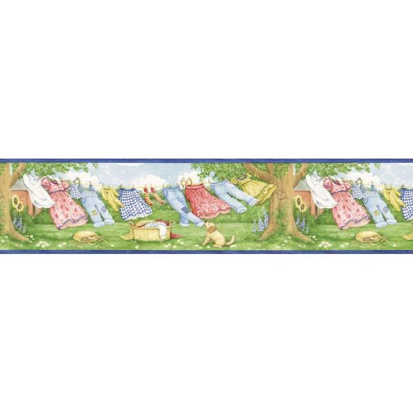 The Wallpaper Company 6.87 in. x 15 ft. Blue Laundry Breeze Border-DISCONTINUED