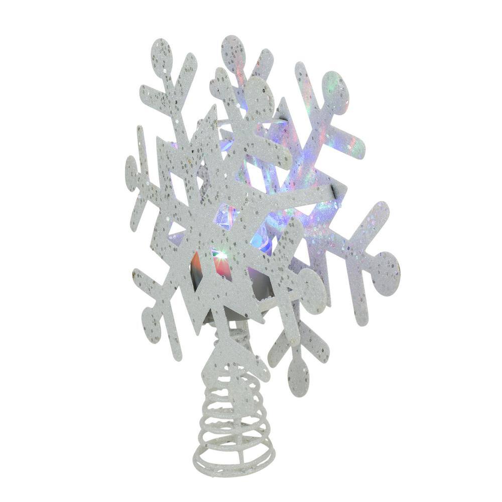 White Glitter Glass Snowflake Christmas Tree Topper with LED Lights