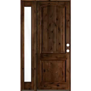 46 in. x 96 in. Knotty Alder 2-Panel Left-Hand/Inswing Clear Glass Provincial Stain Wood Prehung Front Door w/ Sidelite