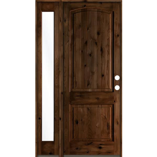 Krosswood Doors 56 in. x 96 in. Alder 2-Panel Left-Hand/Inswing Clear Glass Provincial Stain Wood Prehung Front Door with Sidelite