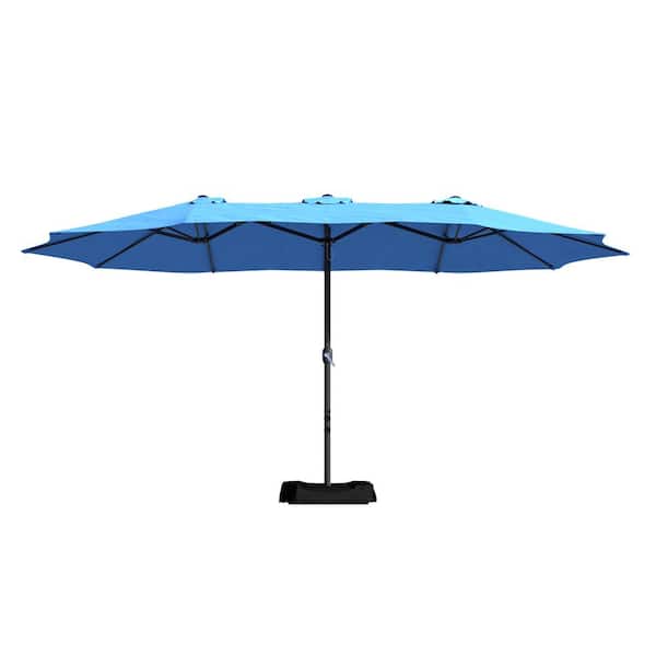Mondawe 15 ft. Outdoor MarketPatio Umbrella Double Sided Design Umbrella in Blue with Crannk & Base