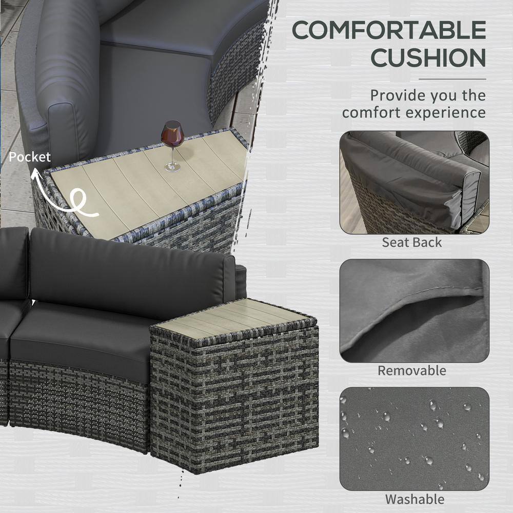 Mixed-Gray 8-Piece Rattan Patio Furniture Set with Sofa Chairs and Tables