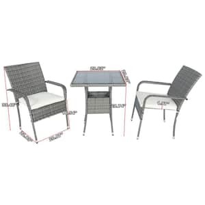 3-Piece Outdoor Wicker Patio Conversation Set with White Cushion for Porch Poolside Yard Garden