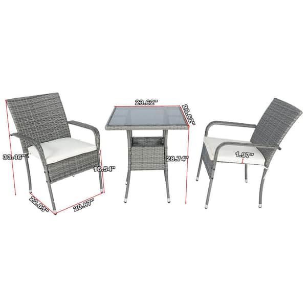 Unbranded 3-Piece Outdoor Wicker Patio Conversation Set with White Cushion for Porch Poolside Yard Garden
