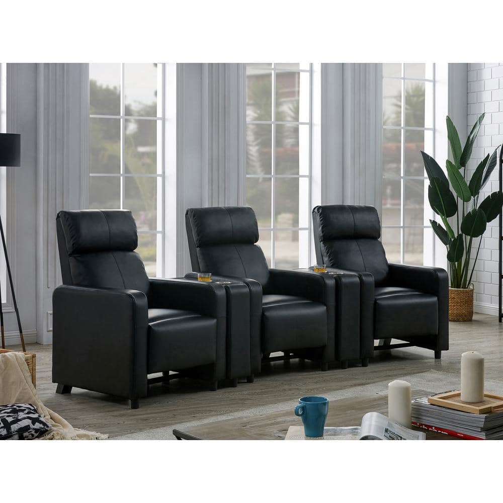 Toohey 5-Piece Black Faux Leather Upholstered Tufted Recliner Living Room Set -  Coaster, 600181-S3A