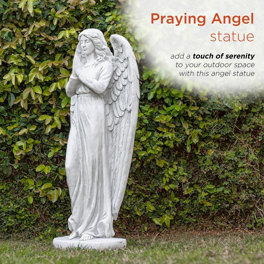 47" Tall Light Gray Praying Angel Polyresin Statue