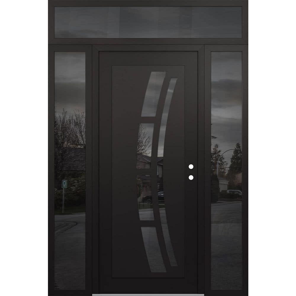 C12 68 in. x 96 in. Black P Left-Hand/Inswing Mirrored Glass Black/Black 2 Sidelite+Transom Steel Prehung Front Door price history on PriceWatchPro