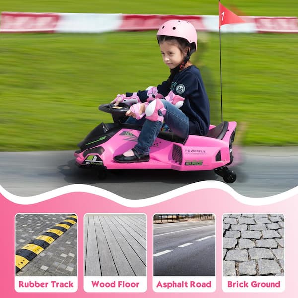 Tobbi 12-Volt Electric Go Kart for Kids Ages 8-12 Battery Powered Drifting Go Kart Ride on Car with MP3 and USB, Pink