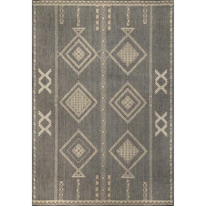 Aria Tribal Transitional Charcoal 8 ft. x 10 ft. Indoor/Outdoor Patio Area Rug