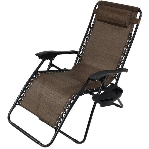 Sunnydaze Oversized Dark Brown Zero Gravity Sling Patio Lounge Chair with Cupholder