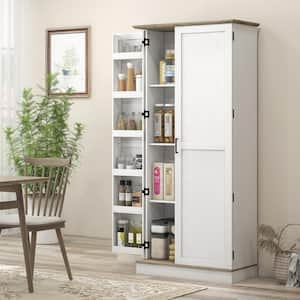 70 in. Wood Pantry Organizer with 6 Spice Racks and Adjustable Shelves in Cream White