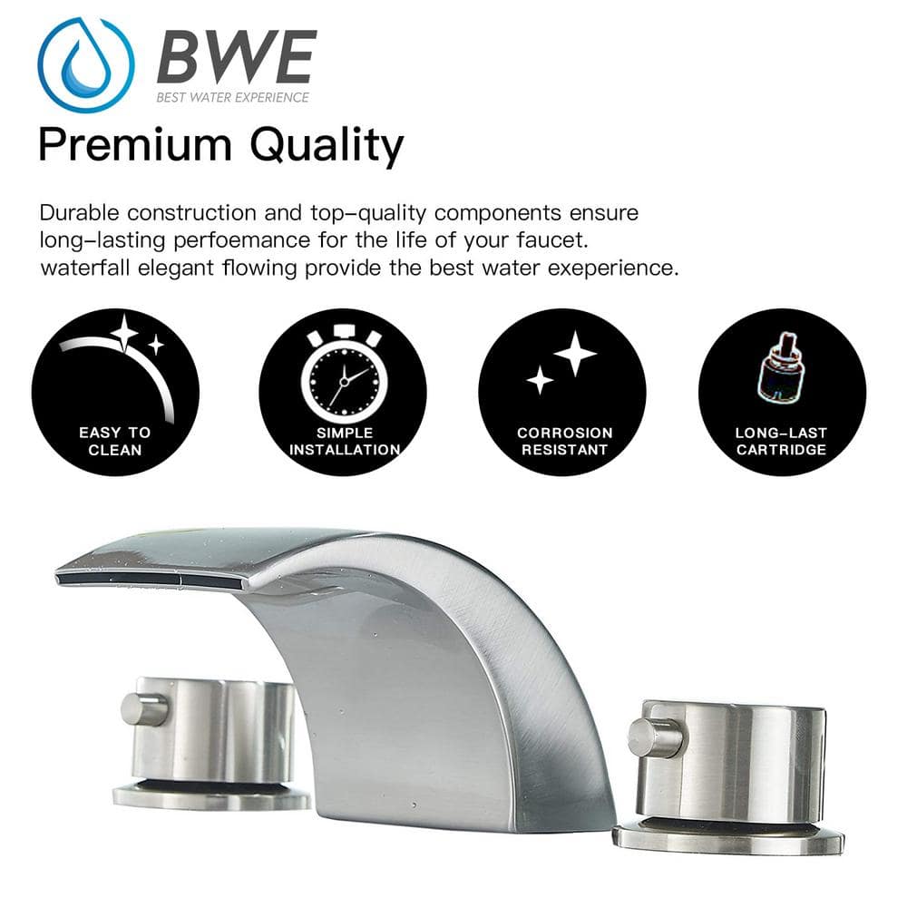 Brushed Nickel 8-Inch Widespread LED Bathroom Faucet with Pop-Up Drain