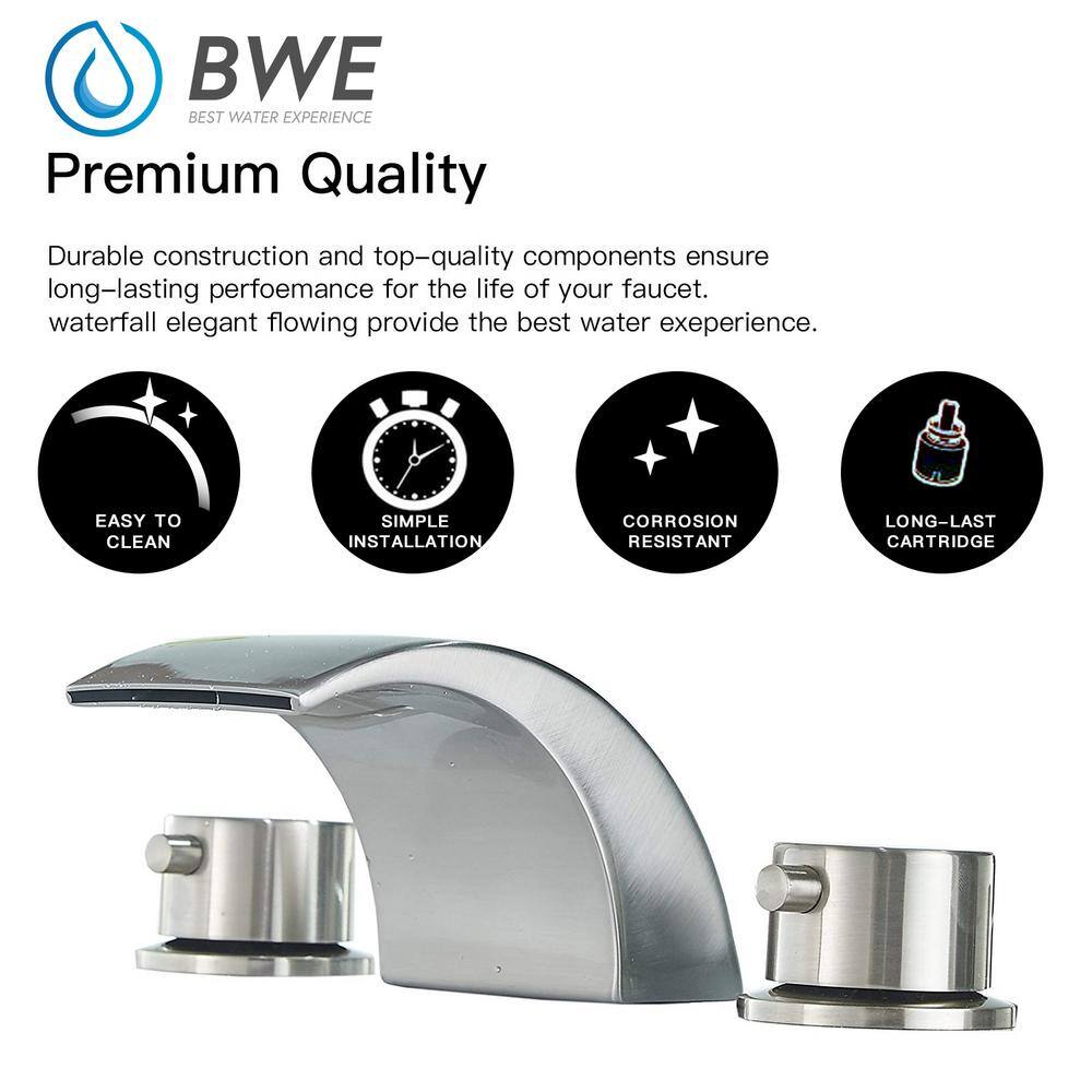 Brushed Nickel LED Waterfall Widespread Bathroom Faucet
