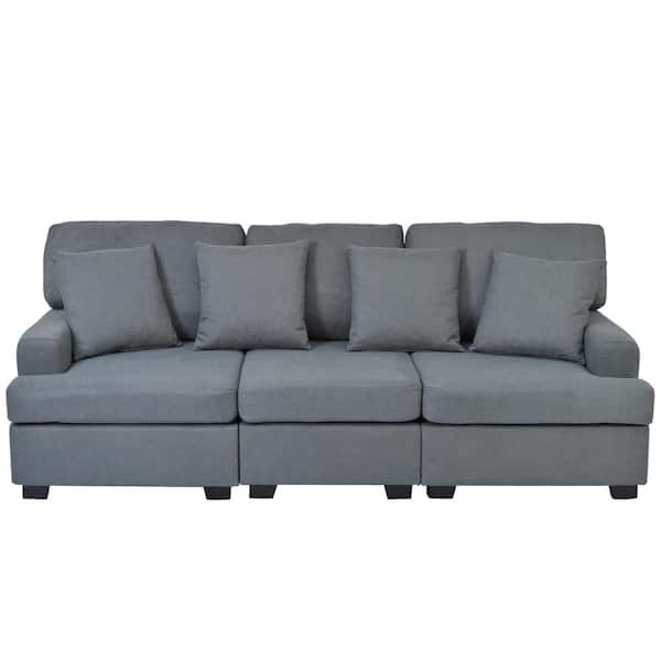 88.5 in. W Square Arm 3-Seats Linen Sofa with Removable Back, Seat CUS